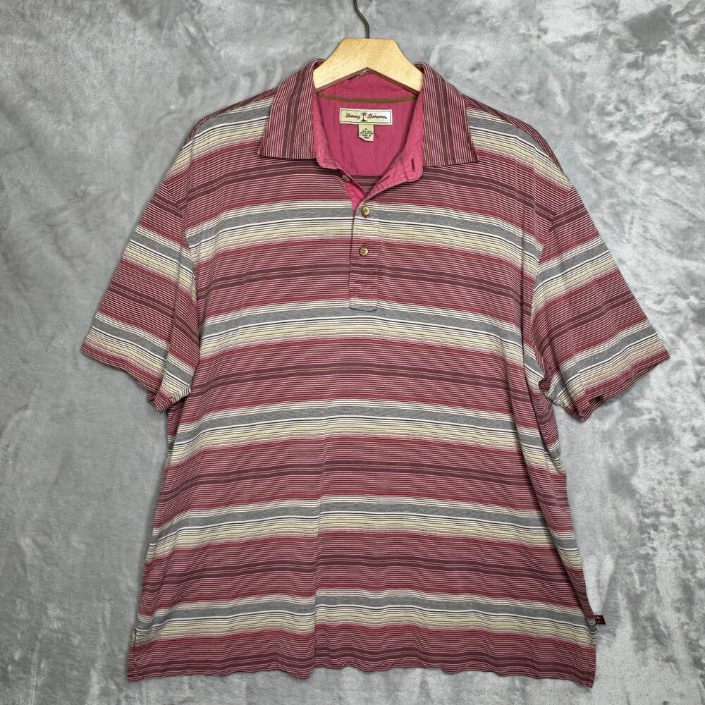 Tommy Bahama Polo Shirt Mens XL Washed Pink Silk Cotton Blend Short Sleeve
